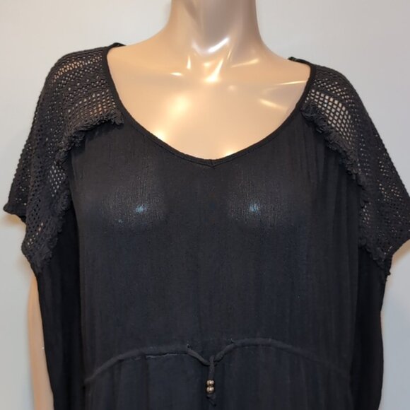 HOLIDAY By F&F Kaftan Dress Fringe Trim Sheer Crochet Drawstring Swim Cover Up - Picture 3 of 14